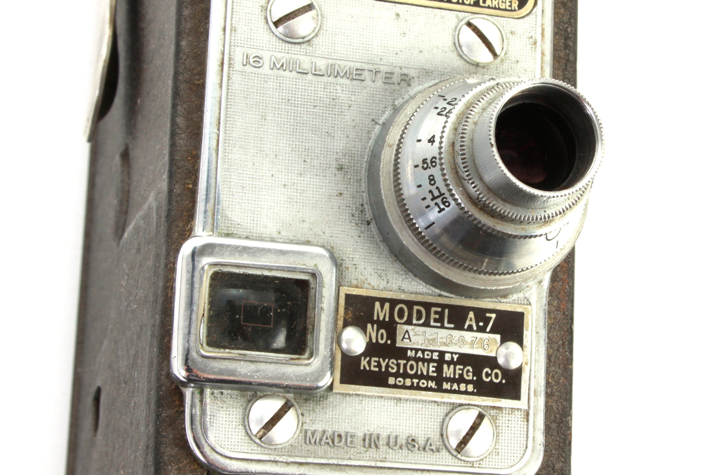 Keystone Model A-7 16mm Camera with Wollensak f/2.5 Cine Velostigmat 1 inch Focus Lens PROP/ DISPLAY