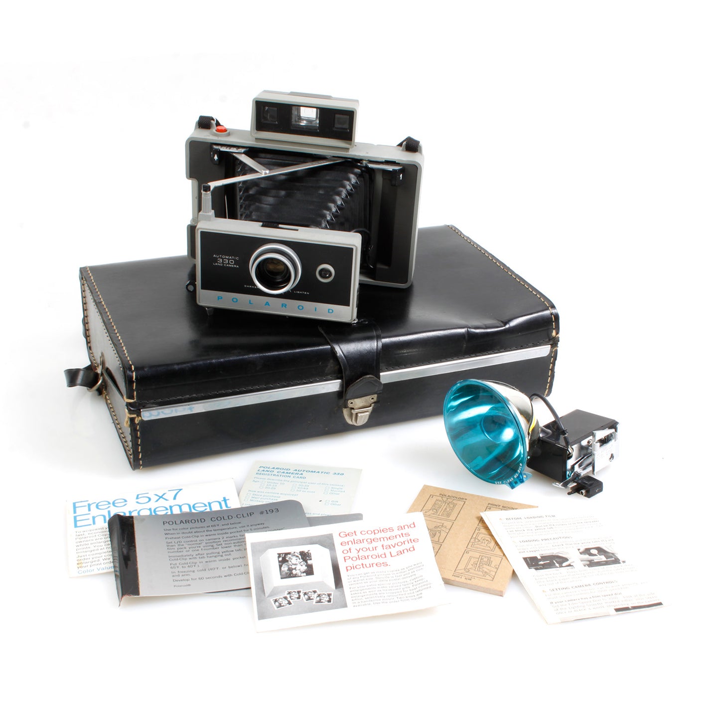 Vintage Polaroid Automatic 360 Land Camera Outfit with Flash, Manuals, and Case