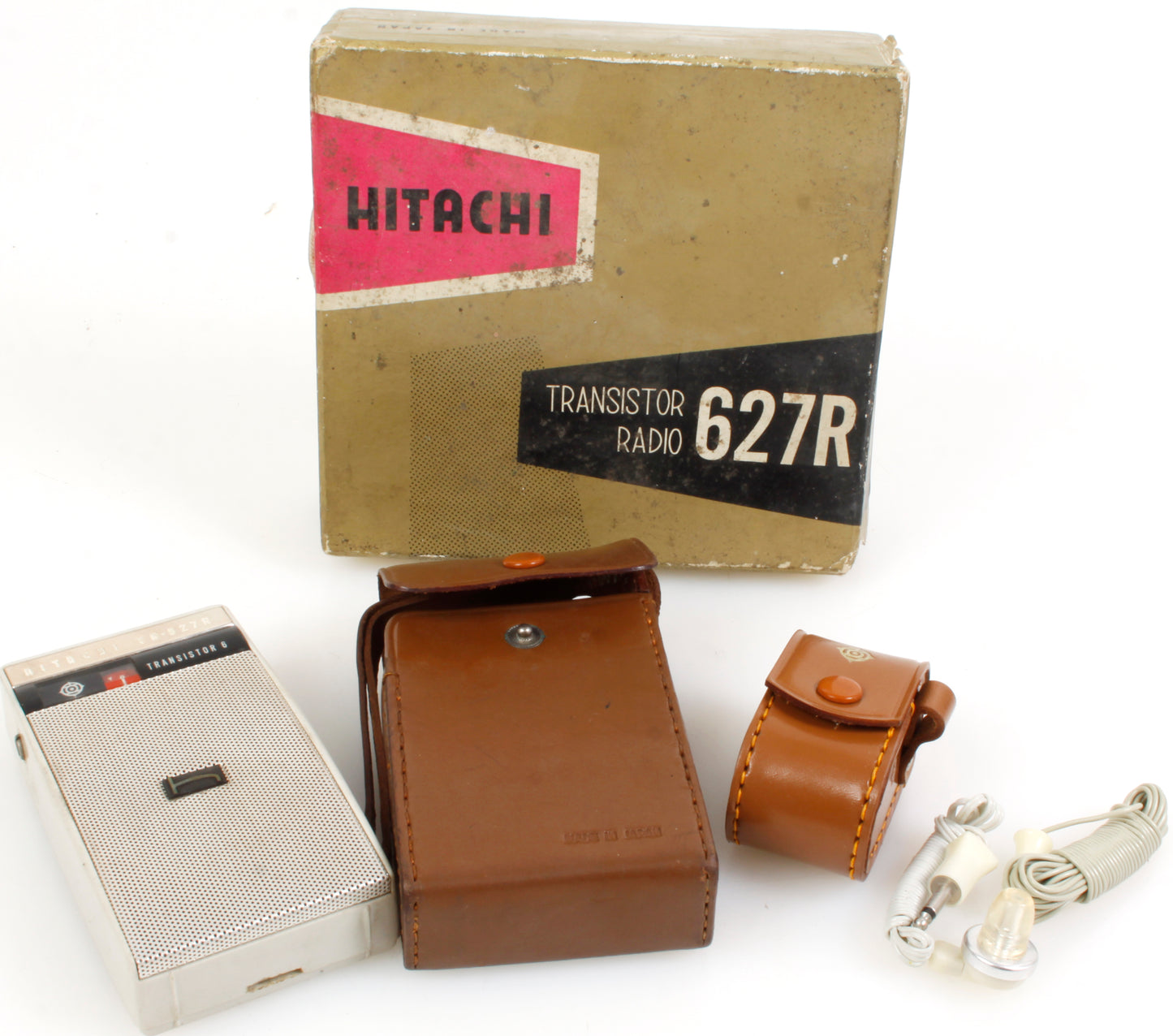 Hitachi Transister Radio 627R w/ Orig Leather Case, Headphones, Box