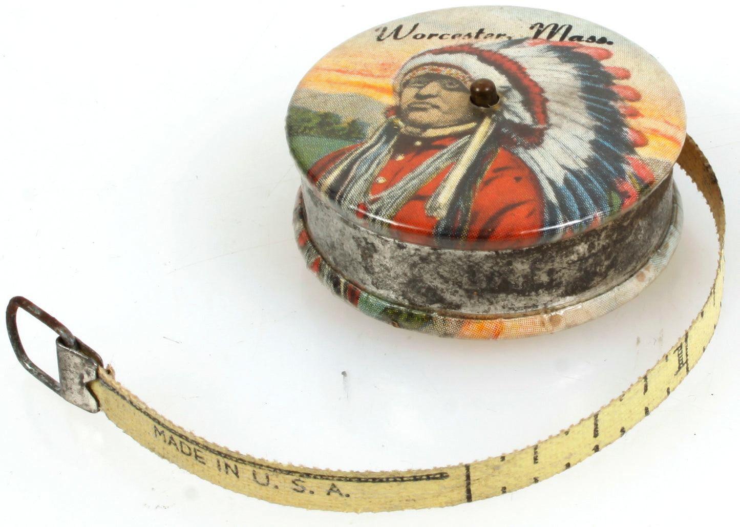 Vintage Native American Worchester, Mass Tape Measure