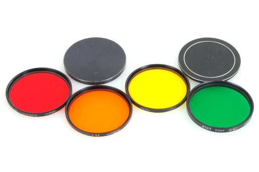 55mm Black & White Filter Set of 4 - Red/Yellow/Orange/Green w Front/Back Covers