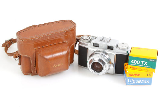 Ansco Super Memar Rangefinder Camera Prontor SVS Agfa f/2.8 50mm w Case & Film
