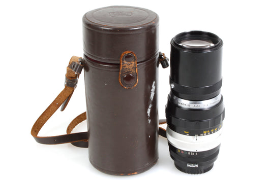 Nikon AI Nikkor 200mm F4 MF Telephoto Lens w Built In Hood & Leather Case