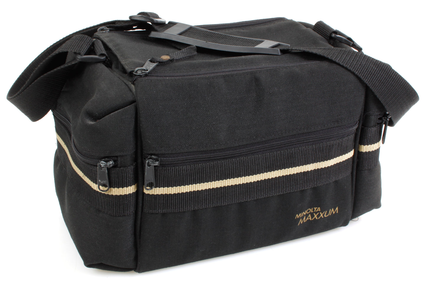 Minolta Maxxum Camera Bag Black w Tan Pinstripe 1980s