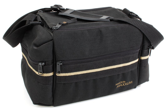 Minolta Maxxum Camera Bag Black w Tan Pinstripe 1980s