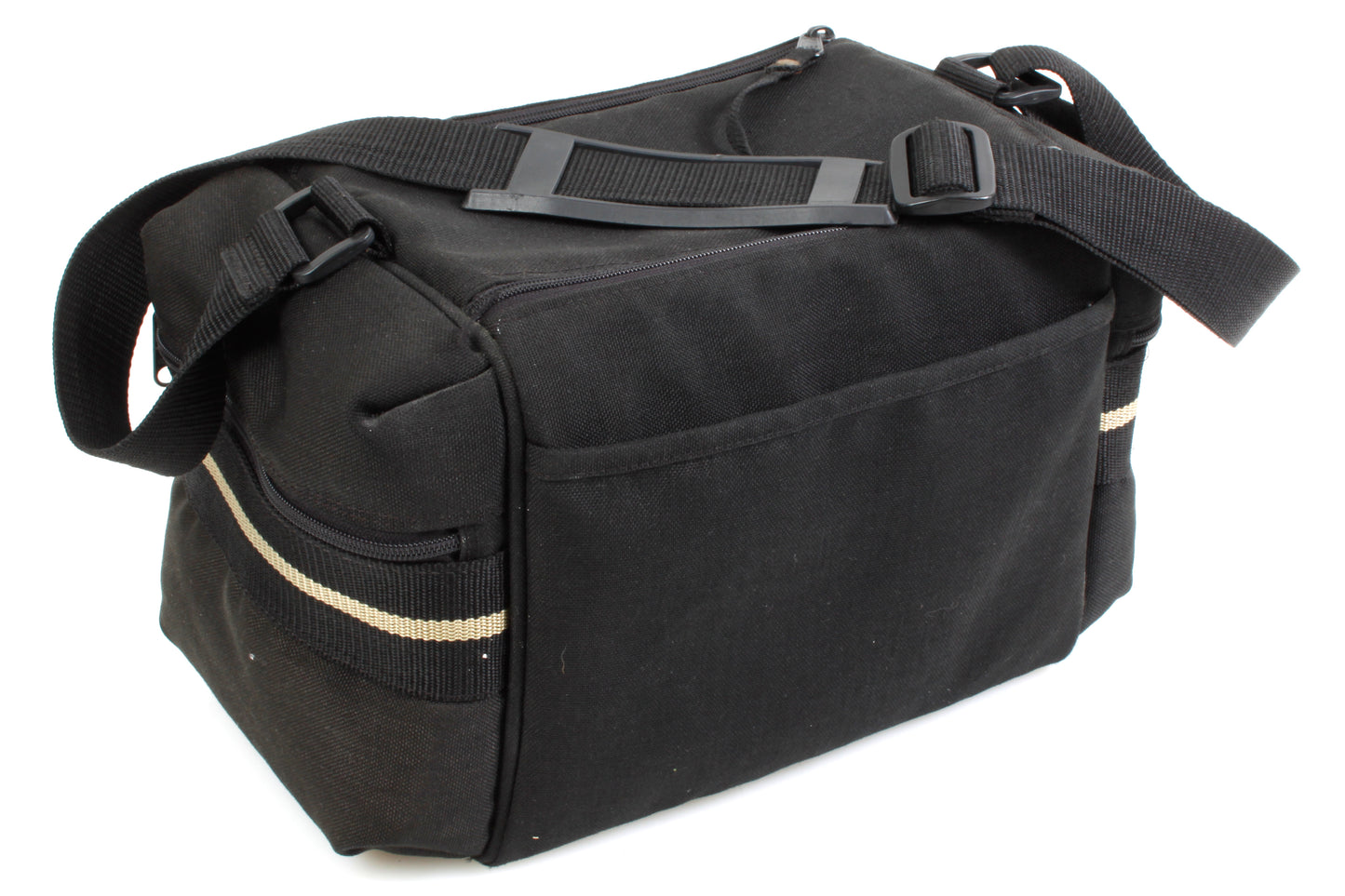 Minolta Maxxum Camera Bag Black w Tan Pinstripe 1980s