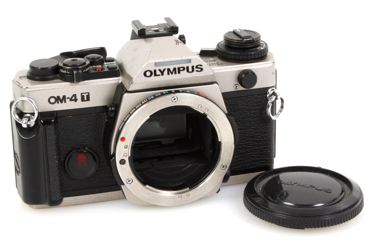 Olympus OM-4T Titanium 35mm Film Champagne SLR Camera Body w/ Grip & Cap