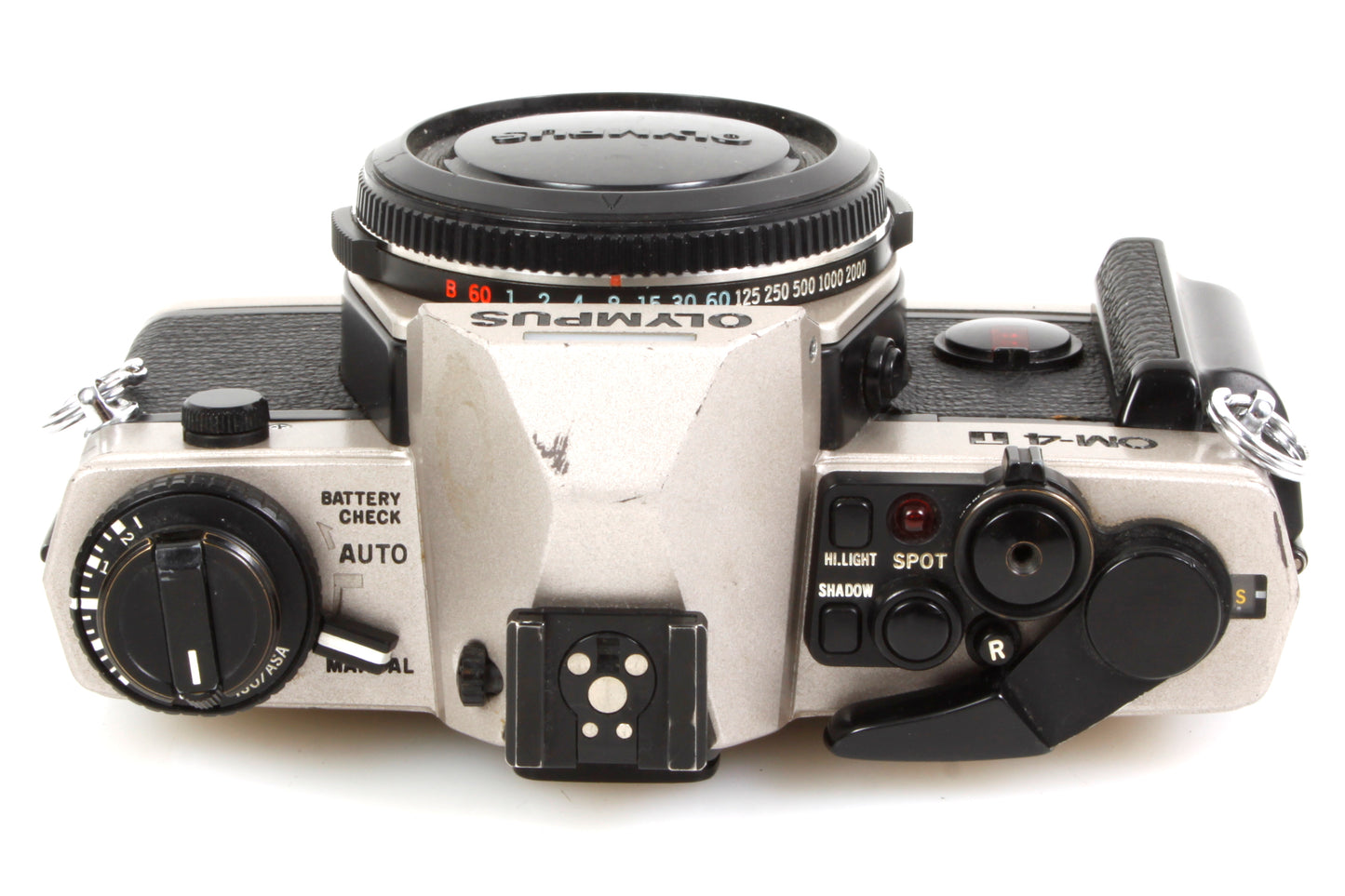 Olympus OM-4T Titanium 35mm Film Champagne SLR Camera Body w/ Grip & Cap