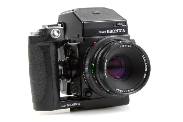 Bronica ETRSi w/ 75mm F/2.8 Lens, AE-II Finder, Speed Grip, and