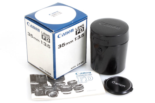 Canon 35mm 3.5 FD Lens Box/Hard Case/Lens Cap/Manual - NO LENS