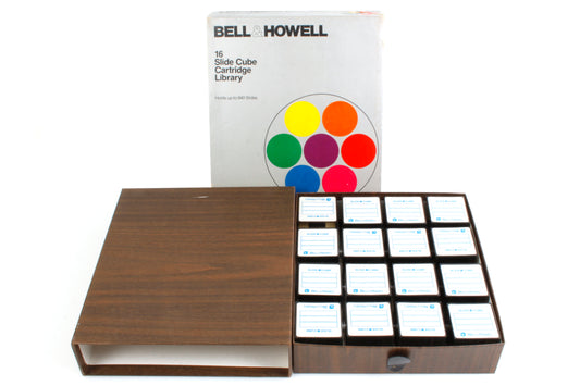 Bell & Howell 16 Slide Cube Cartridge Library Holds 640 Slides with Case