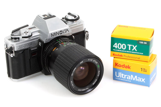Minolta X-370 Film Camera w/ Wide Angle to Portrait Lens + Film