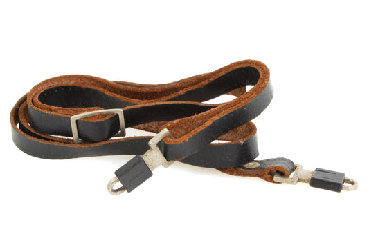 Vintage Camera Strap Black Leather w/ Safety Clips