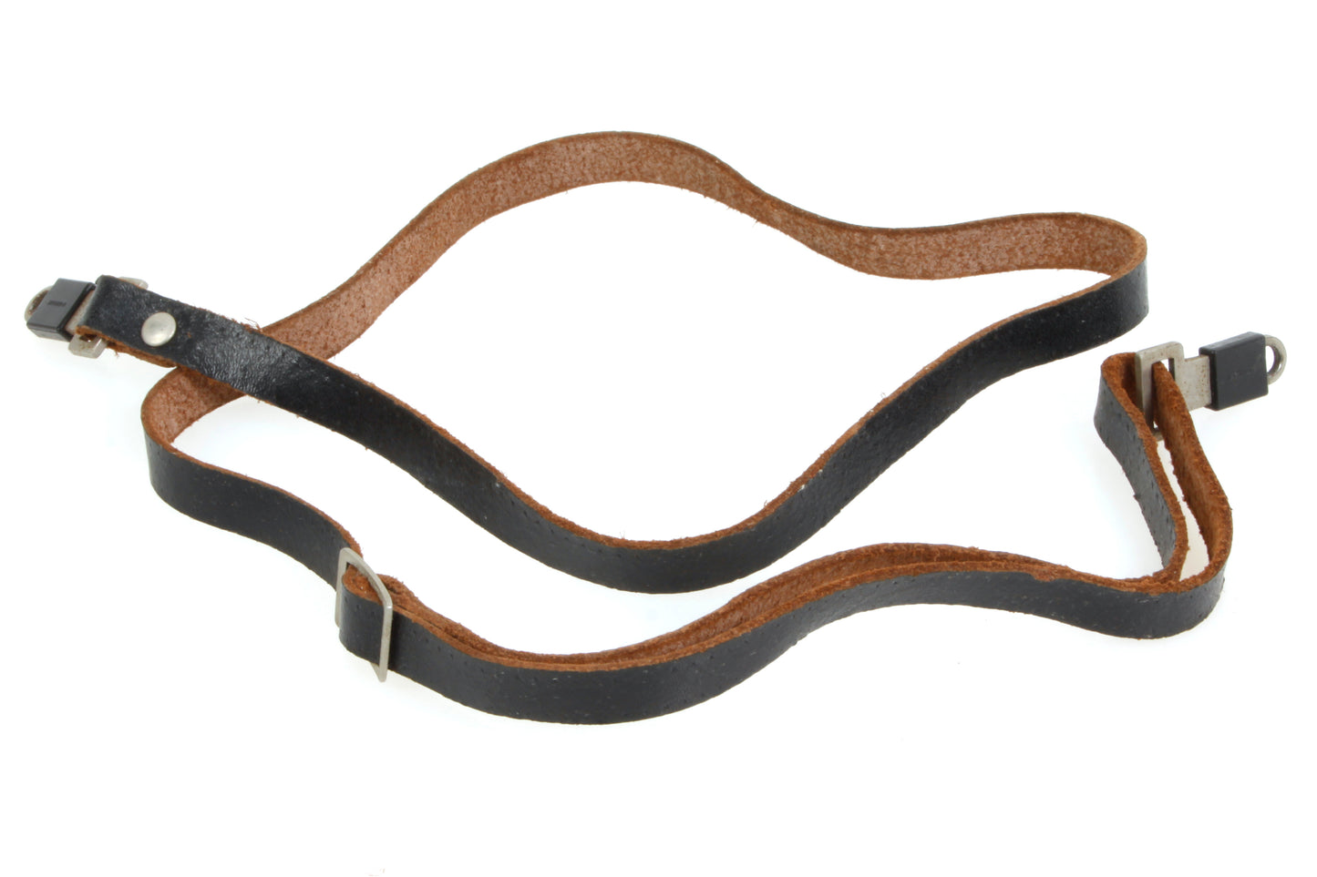 Vintage Camera Strap Black Leather w/ Safety Clips