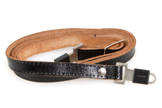 Vintage Camera Strap Black Leather w/ Safety Clips