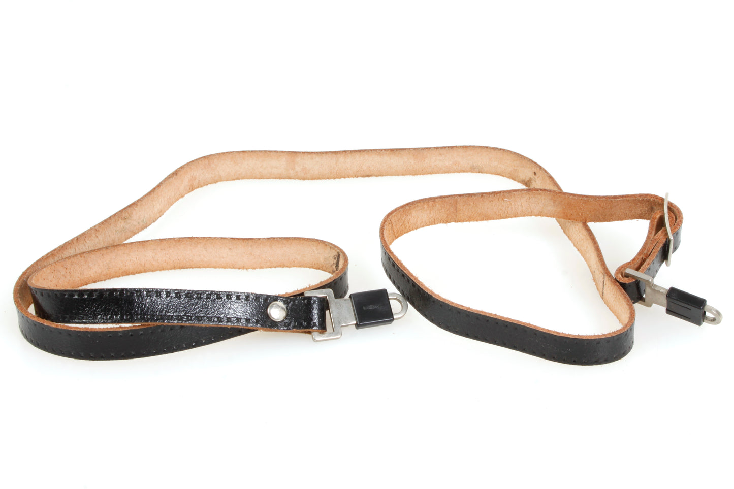 Vintage Camera Strap Black Leather w/ Safety Clips