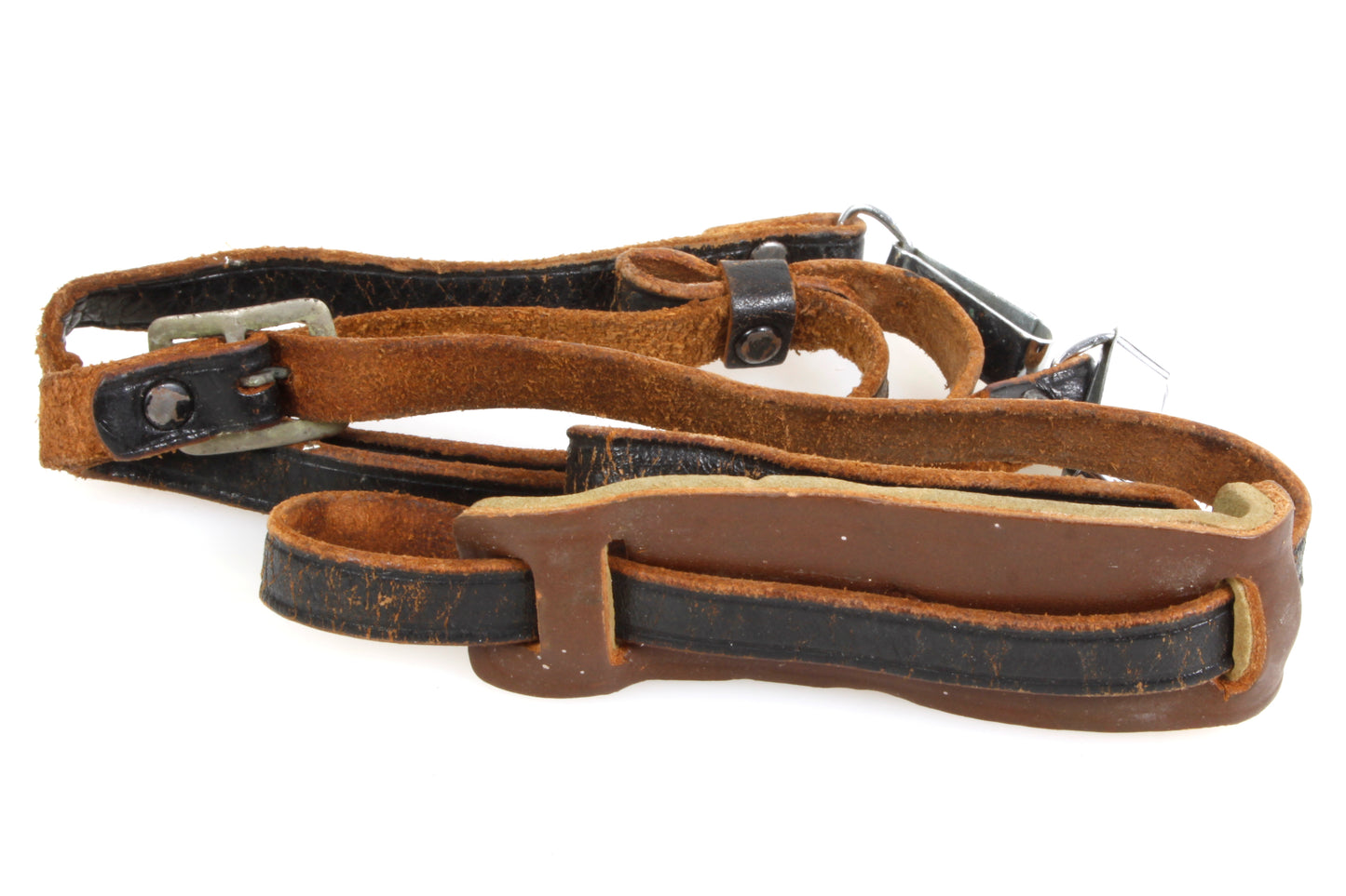 Vintage Camera Strap Black Leather w/ Neck Pad & Clips 1950-60s