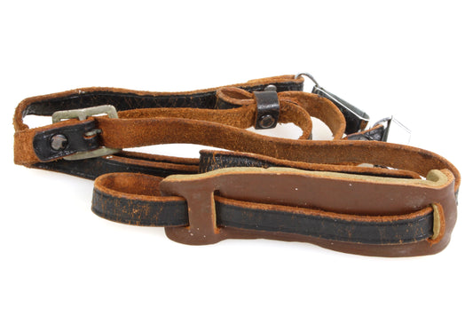 Vintage Camera Strap Black Leather w/ Neck Pad & Clips 1950-60s