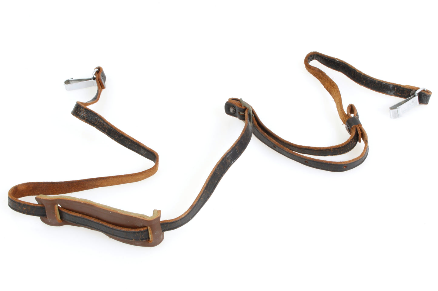 Vintage Camera Strap Black Leather w/ Neck Pad & Clips 1950-60s