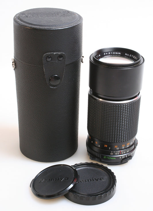MAMIYA 645 LENS 210MM F 4.0 TELEPHOTO WITH LENS CAPS AND ORIGINAL CASE
