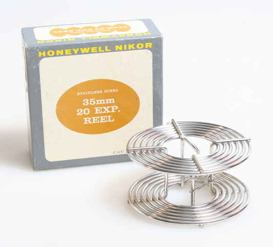 HONEYWELL NIKOR 35MM 20 EXPOSURE STAINLESS STEEL DEVELOPING REEL, NEW IN BOX