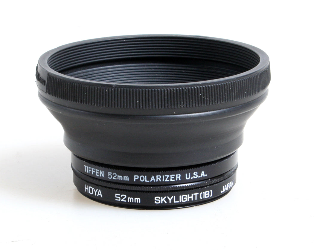 52MM RUBBER LENS HOOD WITH CPL FILTER AND SKYLIGHT 1B FILTER