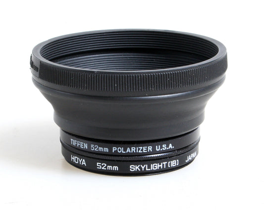 52MM RUBBER LENS HOOD WITH CPL FILTER AND SKYLIGHT 1B FILTER