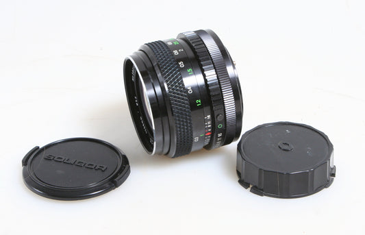 SOLIGOR 28MM 2.5 FOR FD MOUNT GREAT FOR MICRO 4/3 CAMERAS W/ F&R CAPS