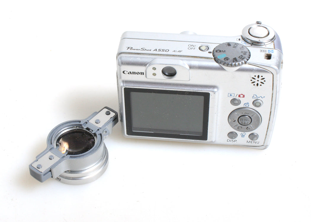 CANON POWERSHOT A550 DIGITAL P+S CAMERA WITH MANUAL + WIDE ANGLE ADAPTER