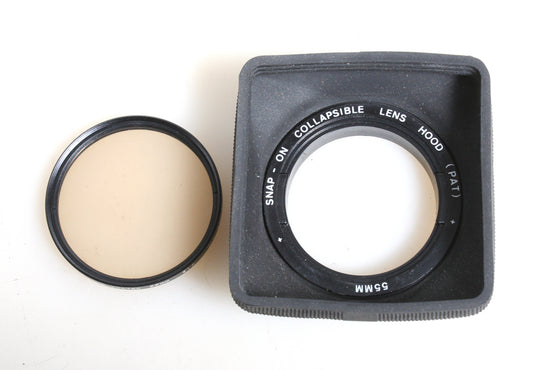 55MM SNAP-ON SQUARE RUBBER LENS HOOD WITH 81A FILTER
