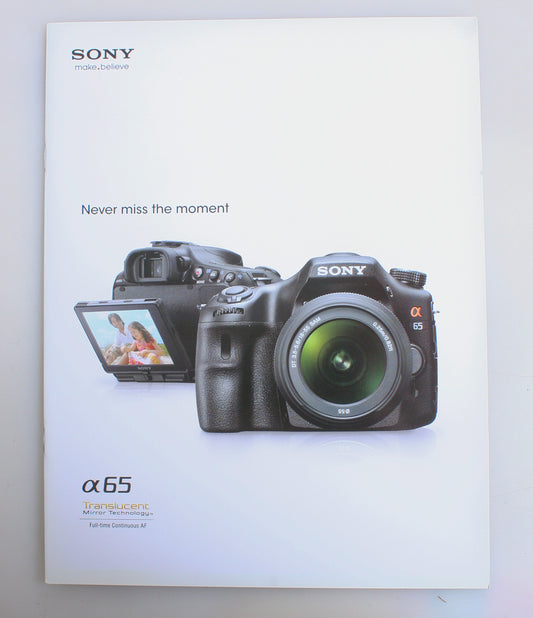 SONY ALPHA 65 BOOKLET, 19 PAGES.