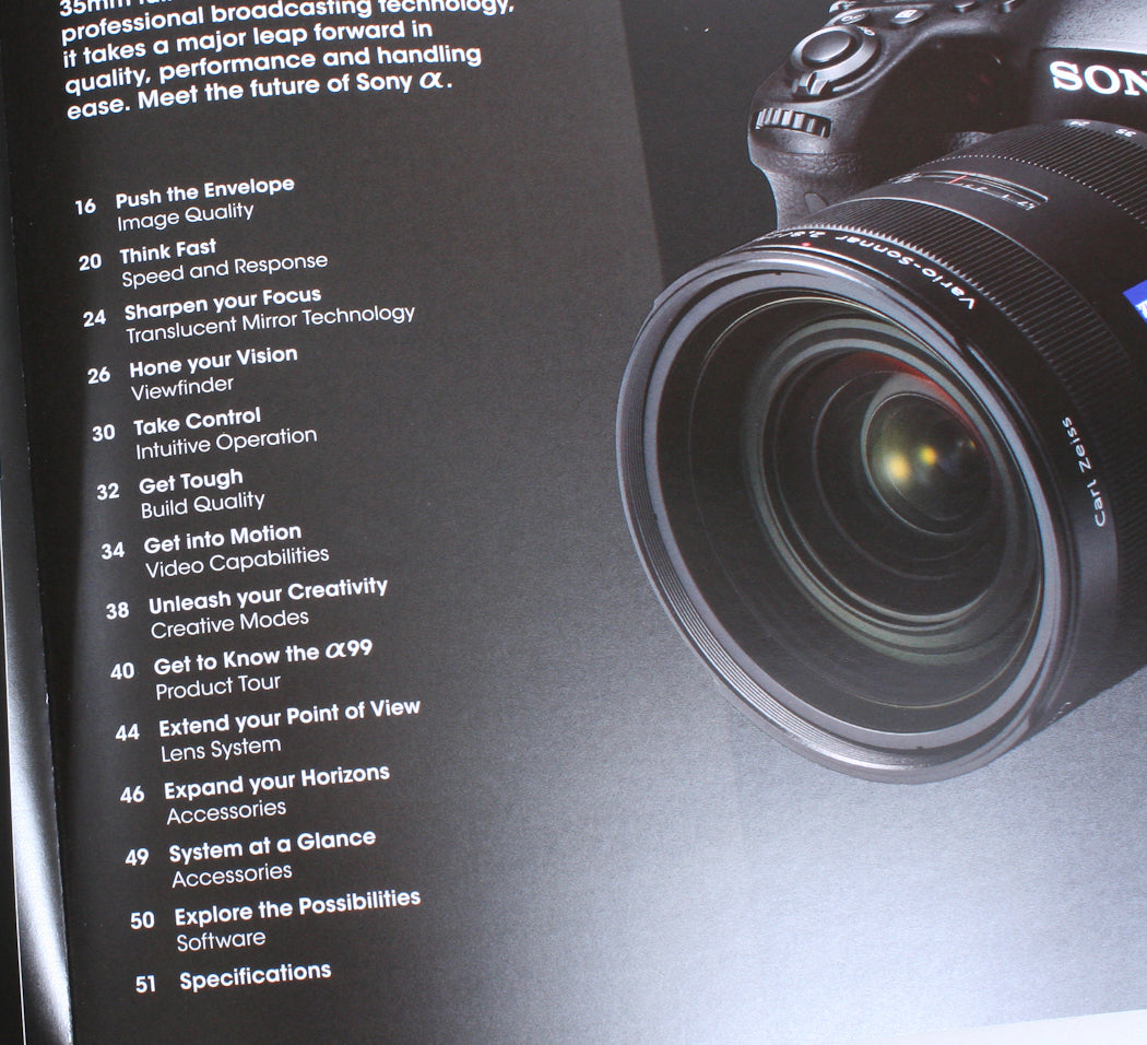 SONY ALPHA 99 INFORMATIONAL BOOKLET, 51 PAGES