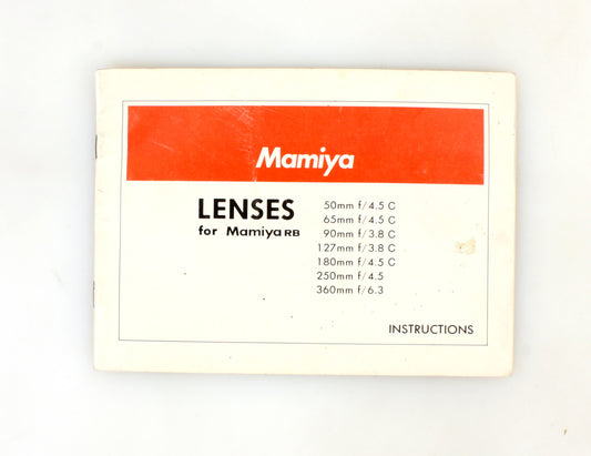 MAMIYA LENSES FOR MAMIYA RB INSTRUCTION MANUAL
