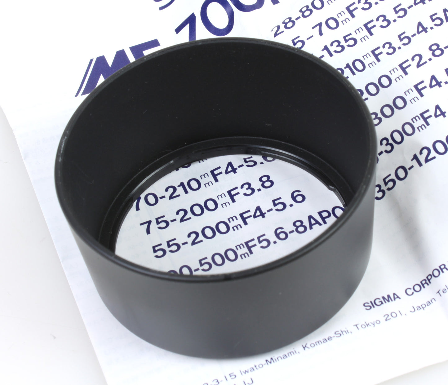 LENS HOOD WITH SIGMA ZOOM LENS MANUAL