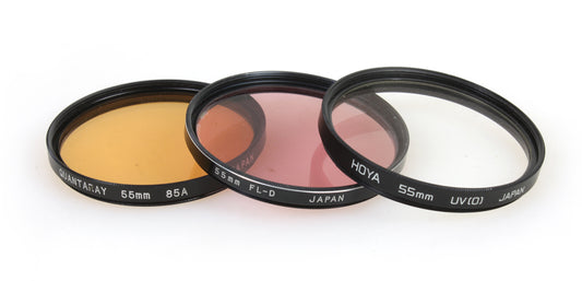 55MM FILTERS, UV, FL-D, ORANGE 85A, SET OF 3