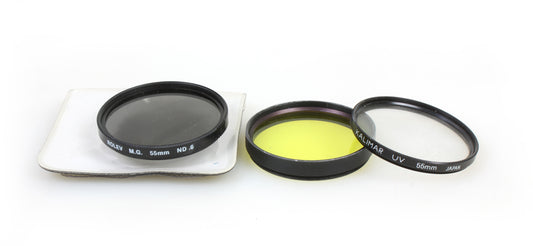 55MM FILTERS YELLOW, UV, ND .6, SET OF 3