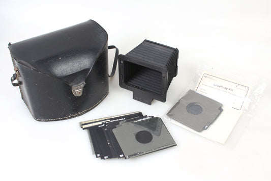 AMBICO CAT. NO 902 THE SHADE 2 1/4 CAMERA LENS HOOD BELLOWS (A8) W FILTER LOT