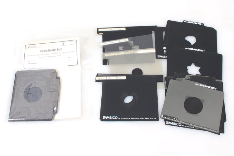 AMBICO CAT. NO 902 THE SHADE 2 1/4 CAMERA LENS HOOD BELLOWS (A8) W FILTER LOT