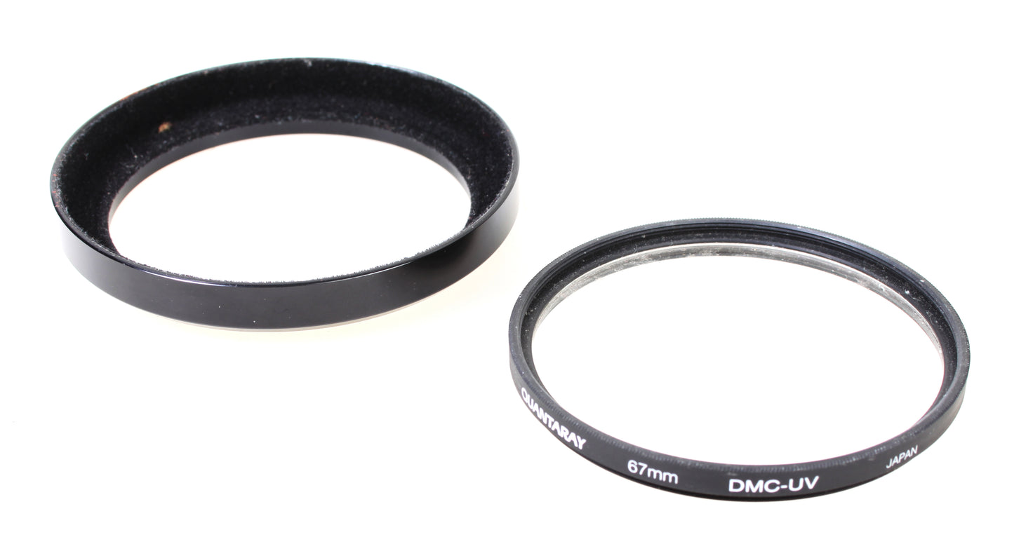 67mm Heavy Duty Black Metal Lens Hood with Black Velvet Lining and UV Filter Set