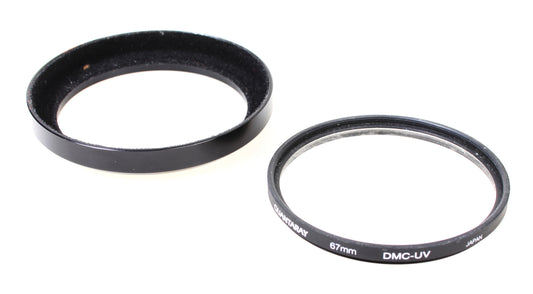 67mm Heavy Duty Black Metal Lens Hood with Black Velvet Lining and UV Filter Set