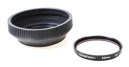 52mm Collapsible Black Rubber Sun / Lens Hood with Sky 1A Filter Set