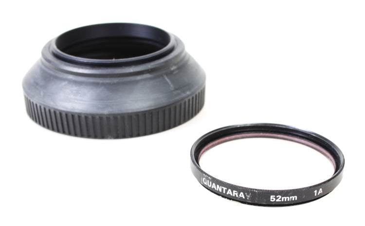 52mm Collapsible Black Rubber Sun / Lens Hood with Sky 1A Filter Set