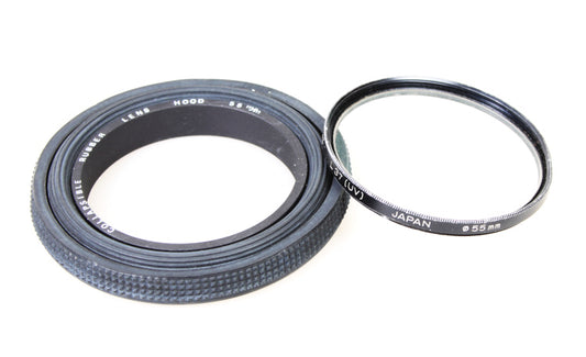 55mm Collapsible Black Rubber Lens Hood with UV Filter Set