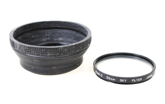 55mm Collapsible Black Rubber Lens Hood with Sky Filter Set