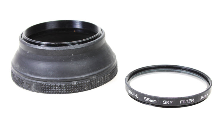 55mm Collapsible Black Rubber Lens Hood with Sky Filter Set