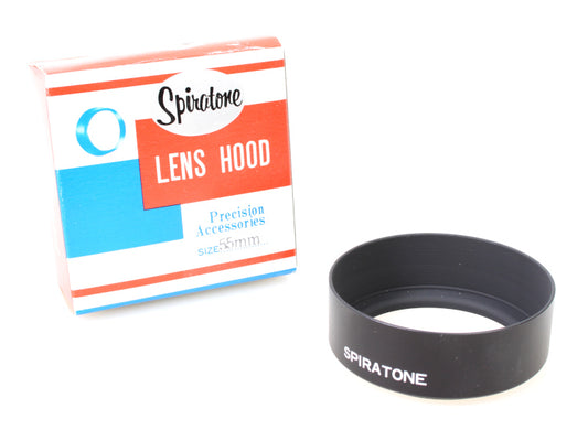 Vintage 55mm Spiratone Hard Black Plastic Lens Sun / Shade Hood in Original Box
