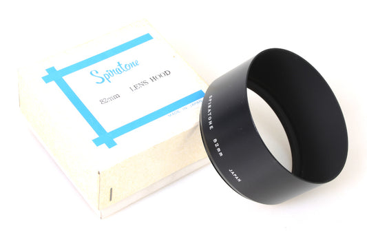 Vintage 82mm Spiratone Hard Black Plastic Lens Hood in Original Box
