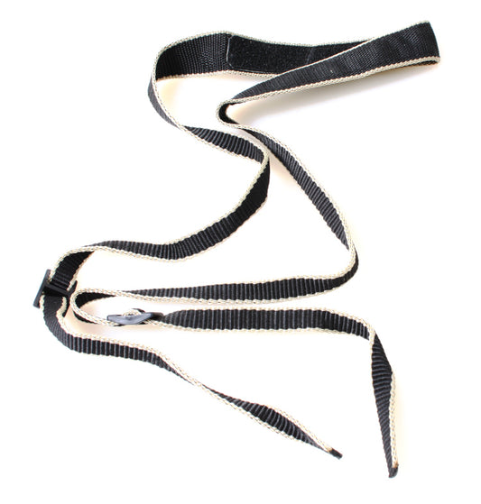 Thin Black Camera Strap with Light Gray Trim and Faux Seude Lining
