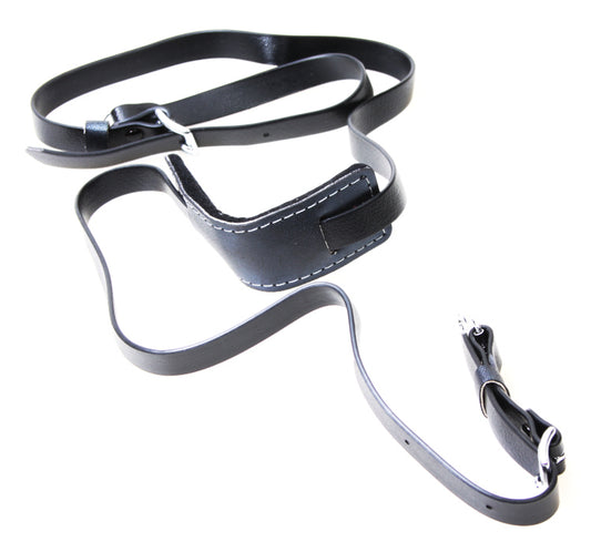 Vintage 1960s Black Vinyl Camera Strap with Unique Velvet Lined Neck Pad