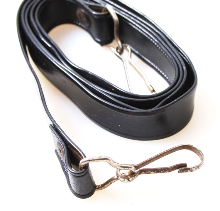 Vintage 1970s Shiny Embossed Black Vinyl Camera Strap with Metal Clips